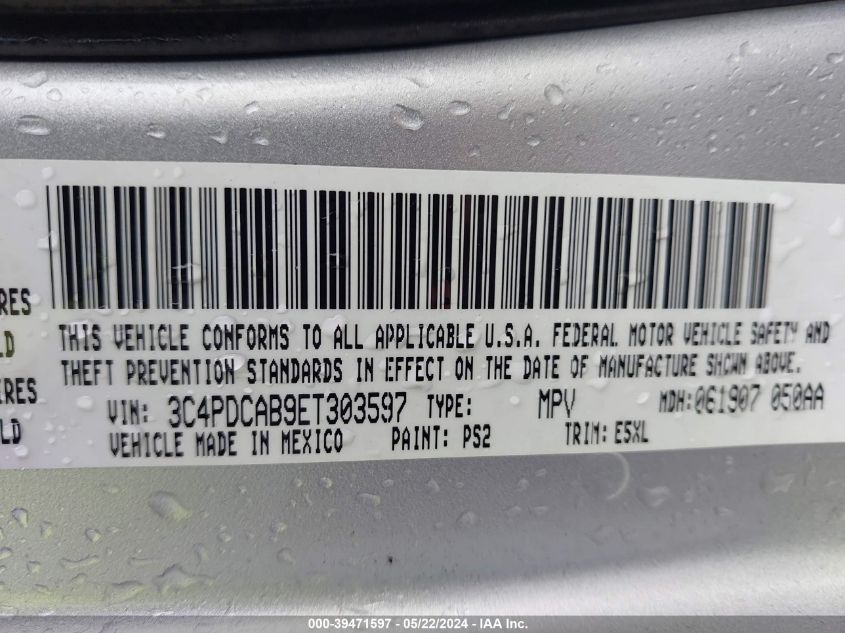 2014 Dodge Journey American Value Pkg VIN: 3C4PDCAB9ET303597 Lot: 39471597