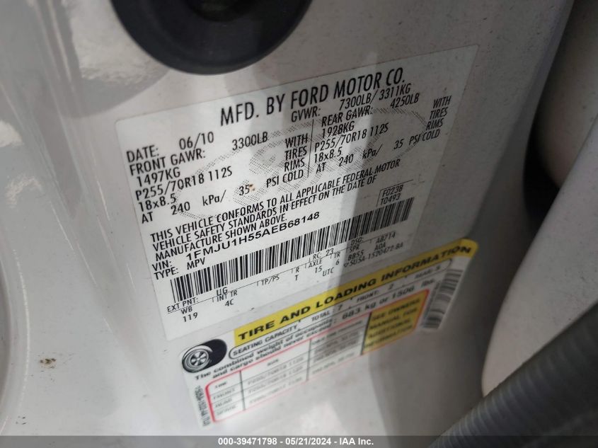 2010 Ford Expedition Eddie Bauer/King Ranch VIN: 1FMJU1H55AEB68148 Lot: 39471798