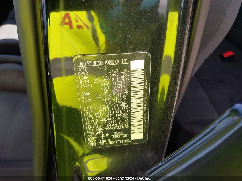 2013 Nissan Juke Nismo VIN: JN8AF5MV4DT220739 Lot: 39471820