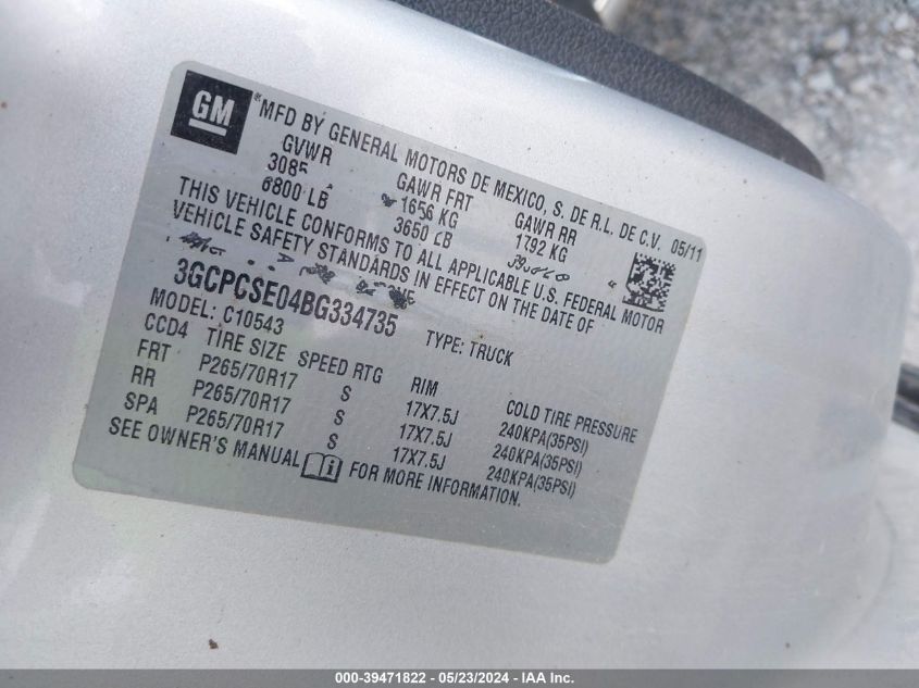 2011 Chevrolet Silverado 1500 Lt VIN: 3GCPCSE04BG334735 Lot: 39471822