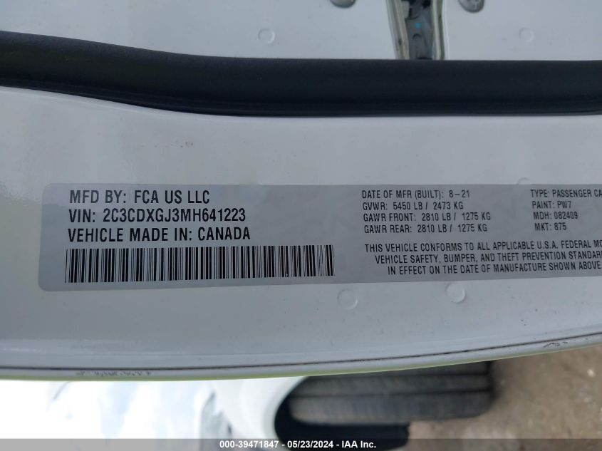 2021 Dodge Charger Scat Pack Widebody Rwd VIN: 2C3CDXGJ3MH641223 Lot: 39471847
