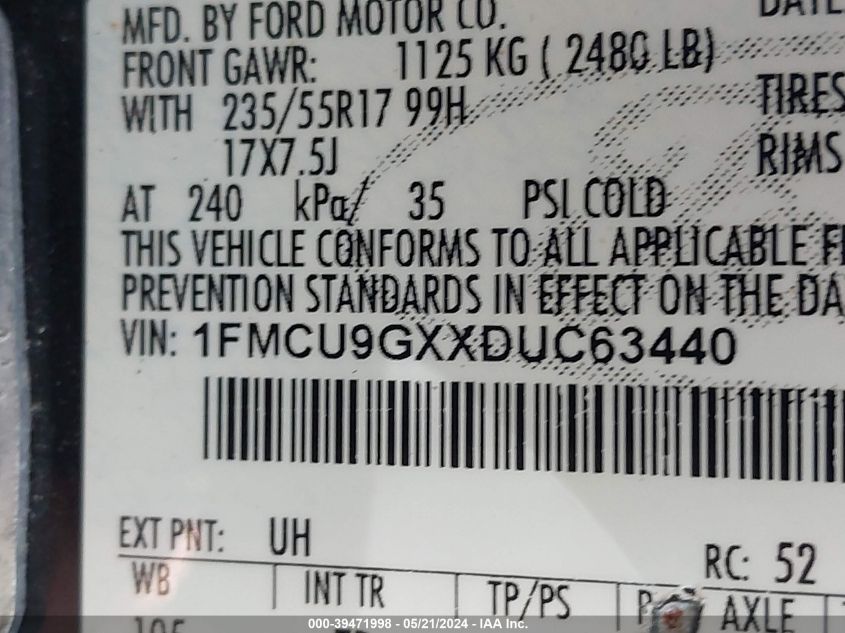 2013 Ford Escape Se VIN: 1FMCU9GXXDUC63440 Lot: 39471998