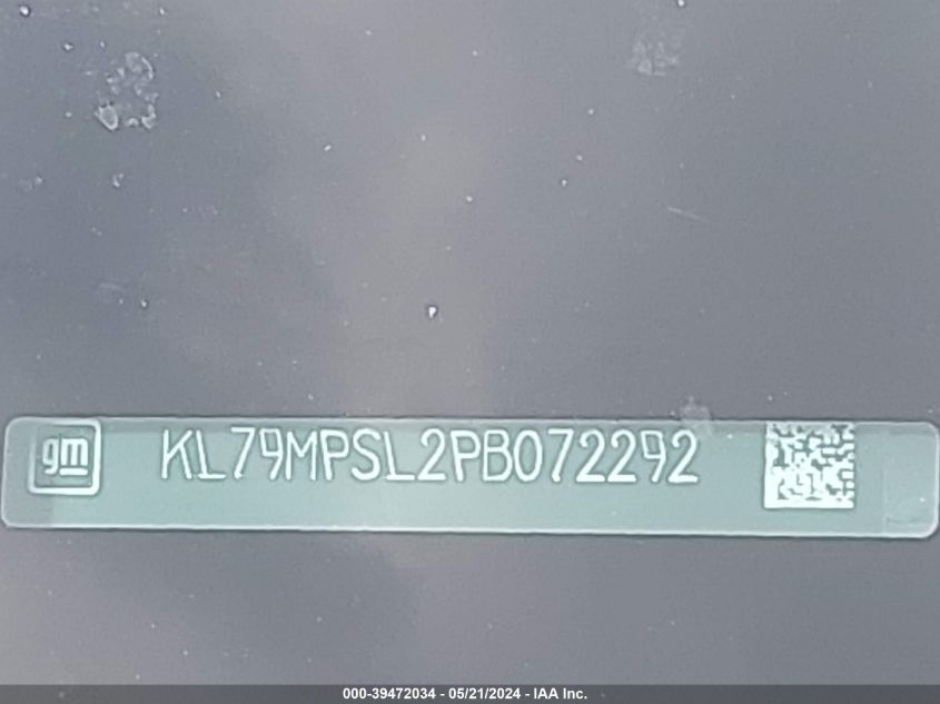 2023 Chevrolet Trailblazer Fwd Lt VIN: KL79MPSL2PB072292 Lot: 39472034