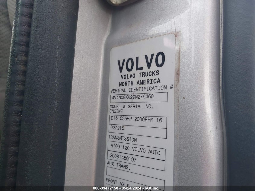 2009 Volvo Vn Vnl VIN: 4V4NC9KK29N276460 Lot: 39472158