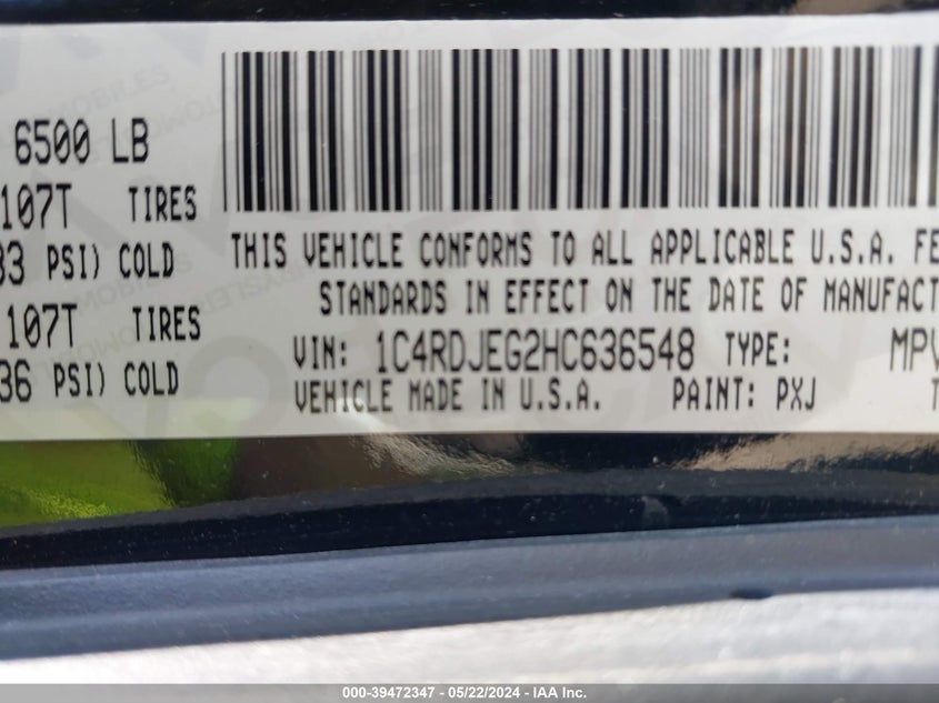 VIN 1C4RDJEG2HC636548 2017 DODGE DURANGO CITADEL ANODIZED PLATINUM AWD