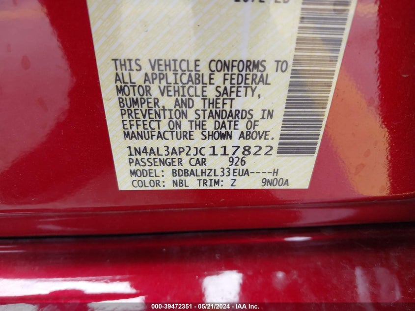 2018 NISSAN ALTIMA 2.5 SR - 1N4AL3AP2JC117822