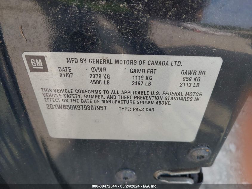 2007 Chevrolet Impala Ls VIN: 2G1WB58K979307957 Lot: 39472544