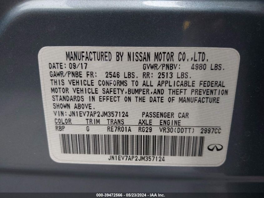 2018 INFINITI Q50 3.0T LUXE - JN1EV7AP2JM357124