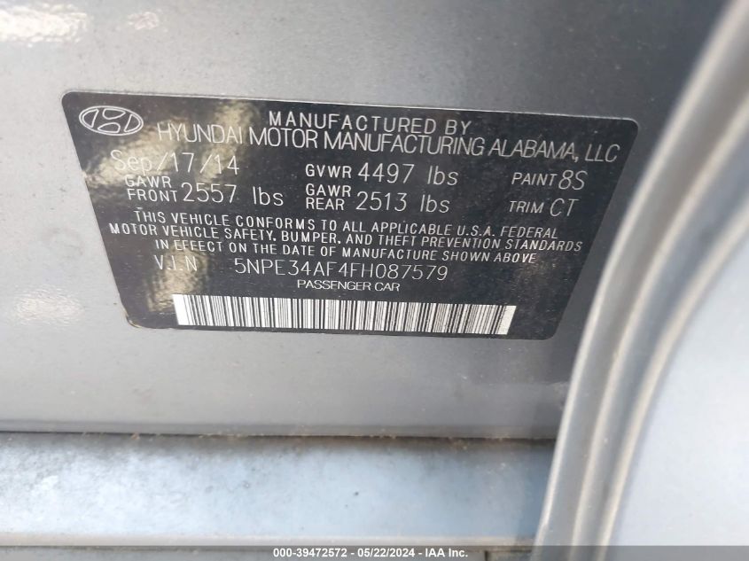 2015 HYUNDAI SONATA LIMITED - 5NPE34AF4FH087579