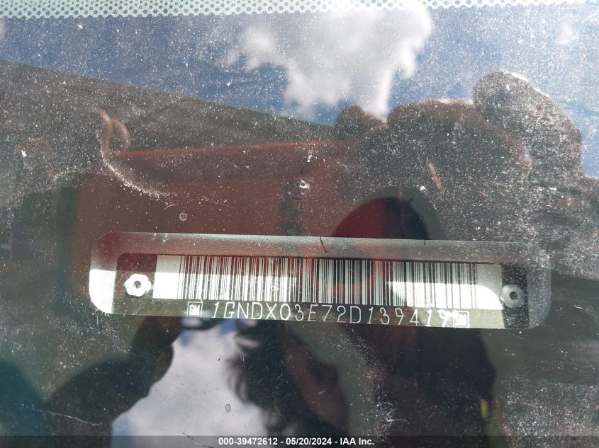 2002 Chevrolet Venture Plus VIN: 1GNDX03E72D139419 Lot: 39472612