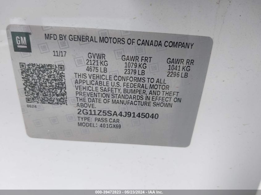 2018 Chevrolet Impala Ls VIN: 2G11Z5SA4J9145040 Lot: 39472823