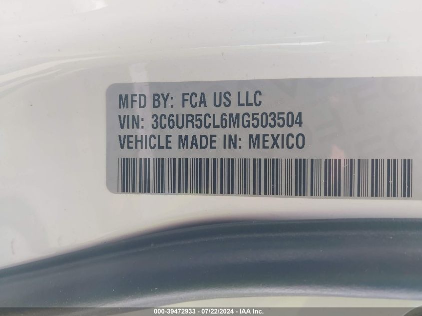 2021 Ram 2500 Tradesman 4X4 6'4 Box VIN: 3C6UR5CL6MG503504 Lot: 39472933