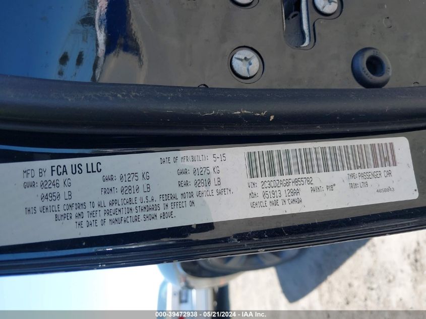 2015 Dodge Challenger Sxt VIN: 2C3CDZAG8FH855782 Lot: 39472938