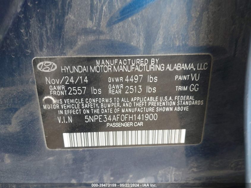 2015 Hyundai Sonata Sport VIN: 5NPE34AF0FH141900 Lot: 39473159