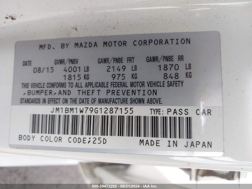 2016 Mazda Mazda3 I Touring VIN: JM1BM1W79G1287155 Lot: 39473282