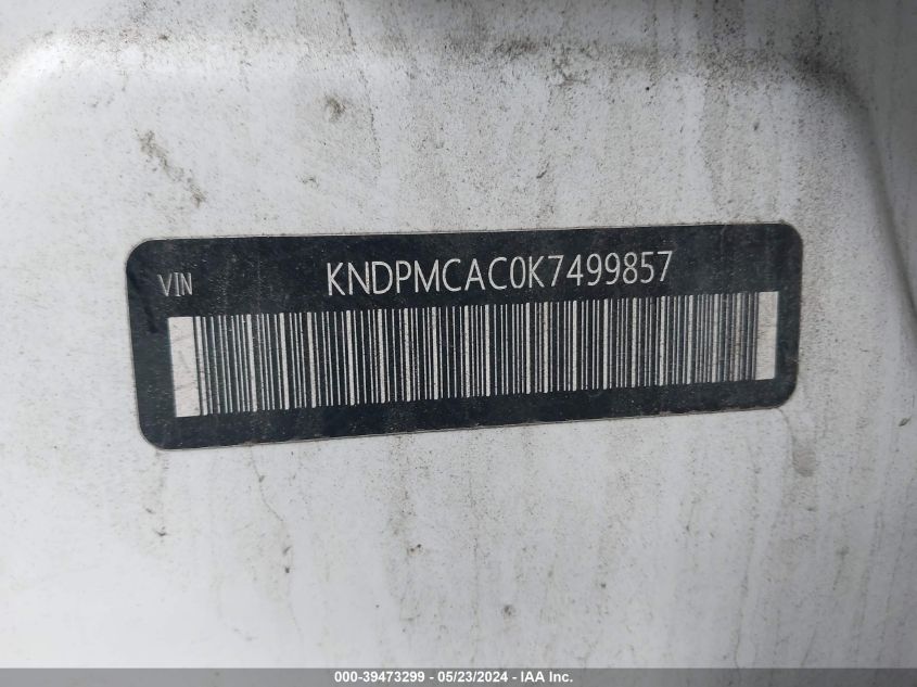 2019 Kia Sportage Lx VIN: KNDPMCAC0K7499857 Lot: 39473299