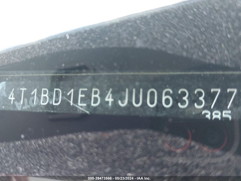VIN 4T1BD1EB4JU063377 2018 TOYOTA AVALON HYBRID XLE