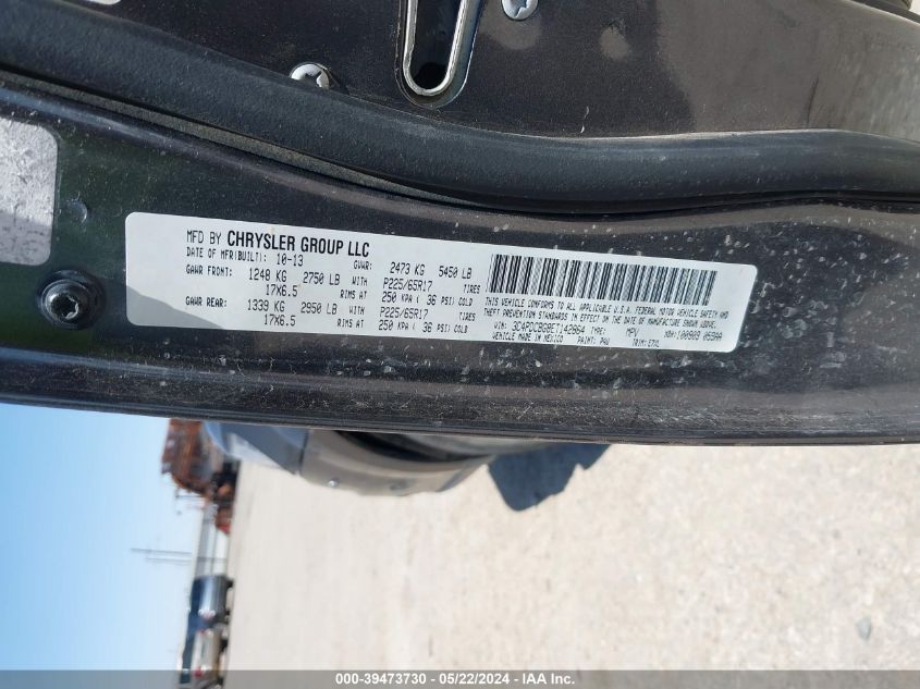 2014 Dodge Journey Sxt VIN: 3C4PDCBG8ET142864 Lot: 39473730