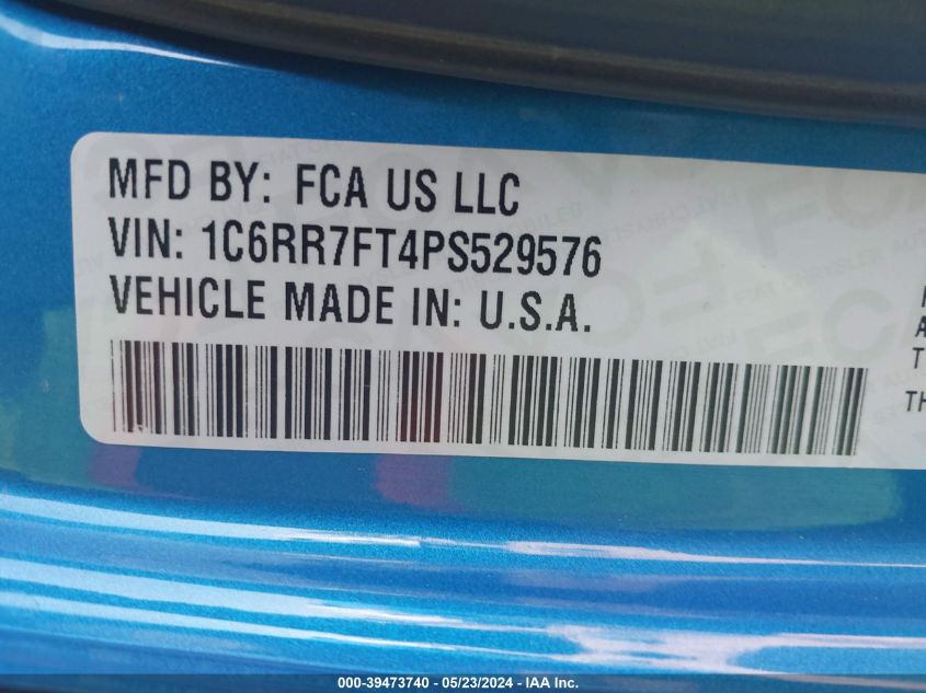 2023 Ram 1500 Classic Tradesman Quad Cab 4X4 6'4 Box VIN: 1C6RR7FT4PS529576 Lot: 39473740