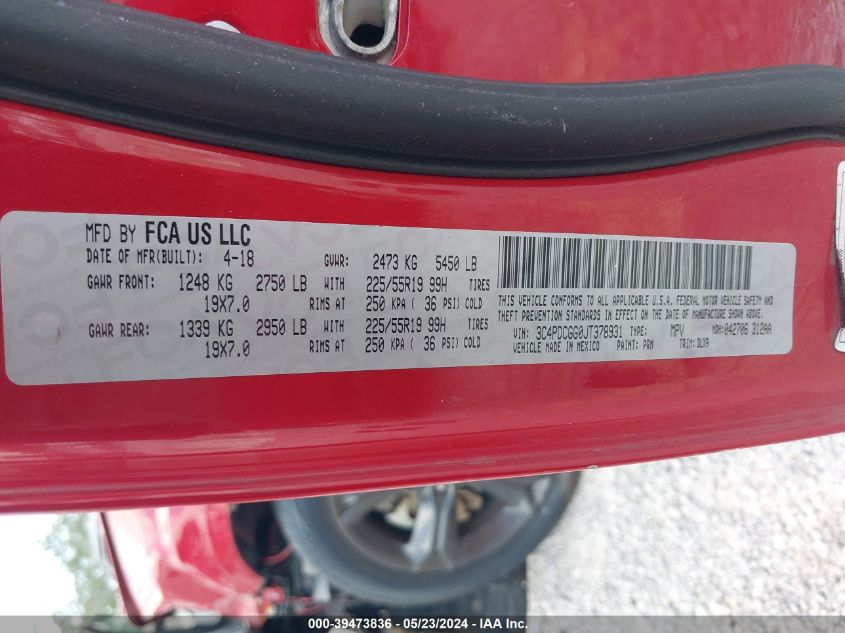 2018 Dodge Journey Crossroad VIN: 3C4PDCGG0JT378931 Lot: 39473836