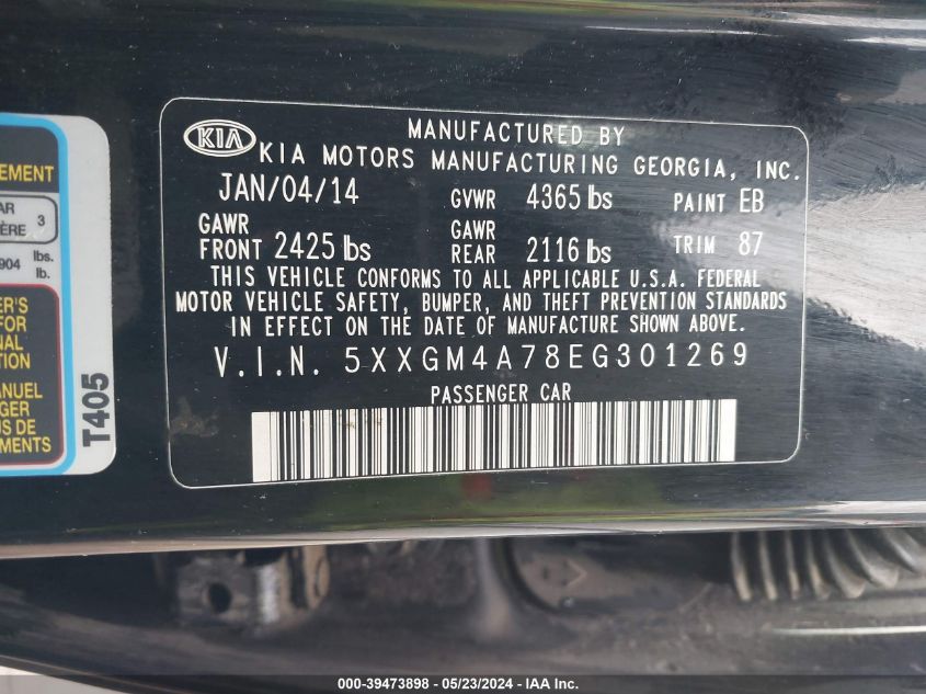 2014 Kia Optima Lx VIN: 5XXGM4A78EG301269 Lot: 39473898