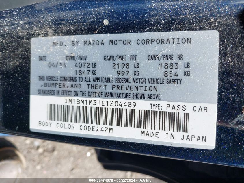 2014 Mazda Mazda3 S Grand Touring VIN: JM1BM1M31E1204489 Lot: 39474078