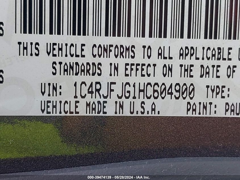 2017 Jeep Grand Cherokee Summit 4X4 VIN: 1C4RJFJG1HC604900 Lot: 39474139