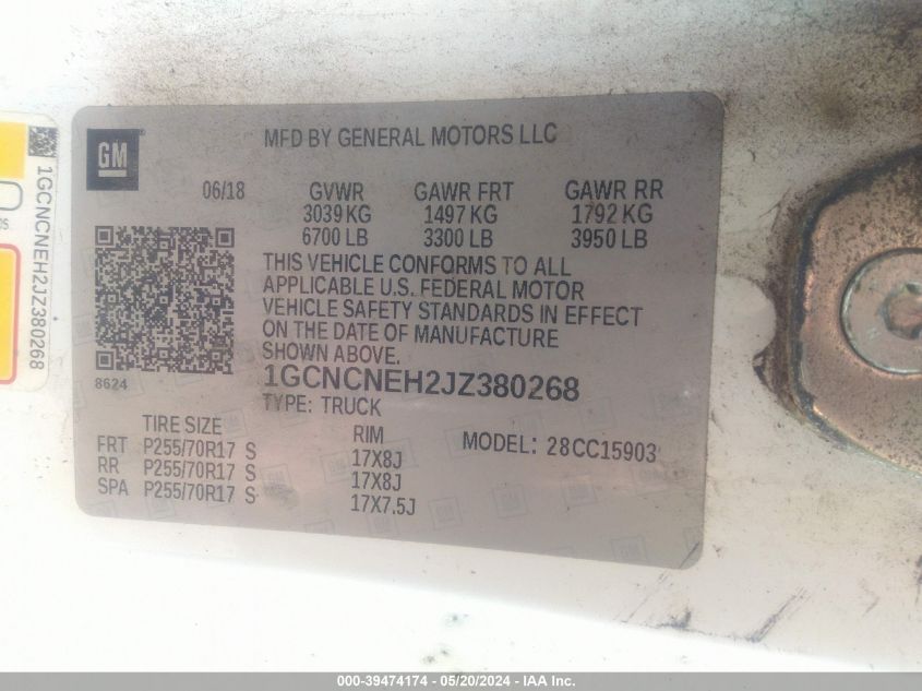 2018 Chevrolet Silverado 1500 Wt VIN: 1GCNCNEH2JZ380268 Lot: 39474174
