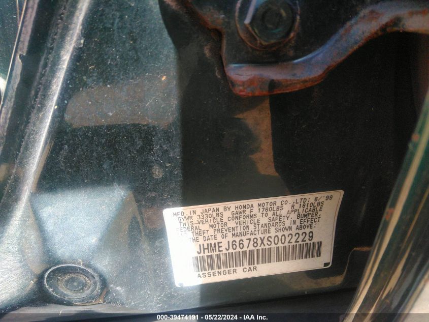 1999 Honda Civic Lx VIN: JHMEJ6678XS002229 Lot: 39474191