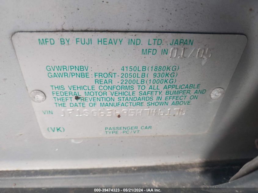 2005 Subaru Forester 2.5X VIN: JF1SG63695H746176 Lot: 39474323