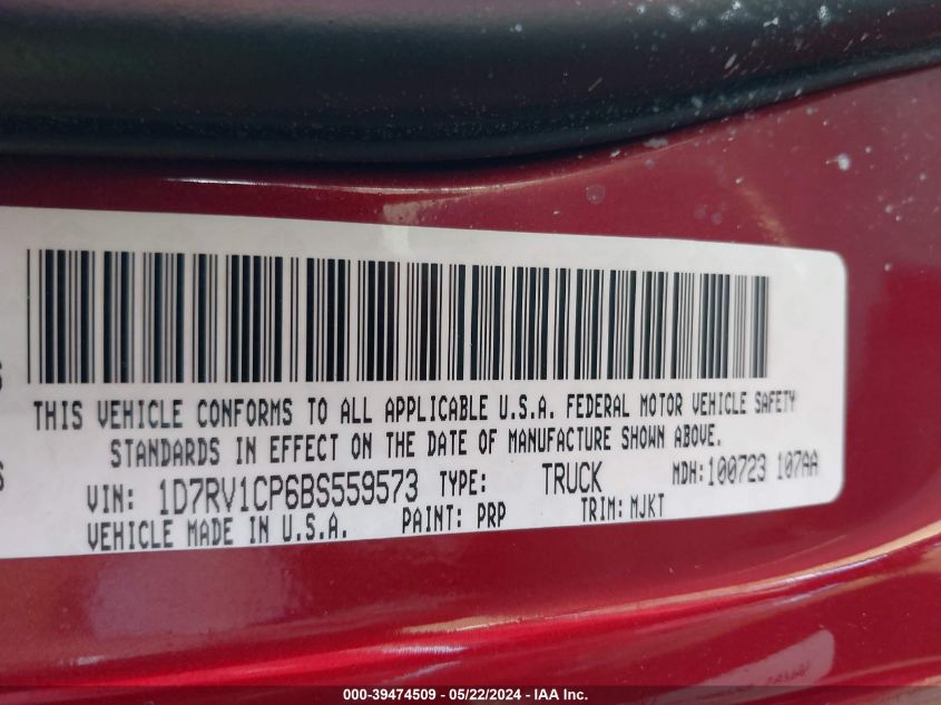 2011 Ram Ram 1500 Slt VIN: 1D7RV1CP6BS559573 Lot: 39474509