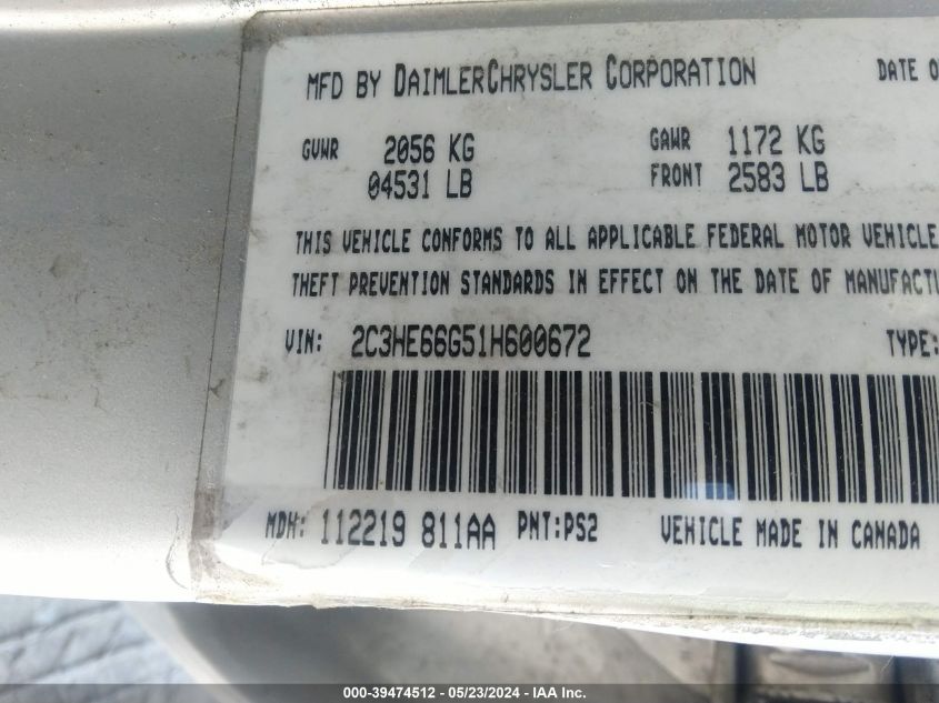 2C3HE66G51H600672 2001 Chrysler 300M