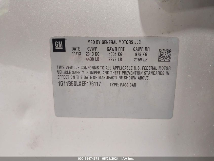2014 Chevrolet Malibu 1Ls VIN: 1G11B5SLXEF176117 Lot: 39474578
