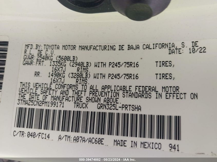 2023 TOYOTA TACOMA DOUBLE CAB/SR5/TRD SPORT/TRD OFF ROAD - 3TMAZ5CN2PM199171