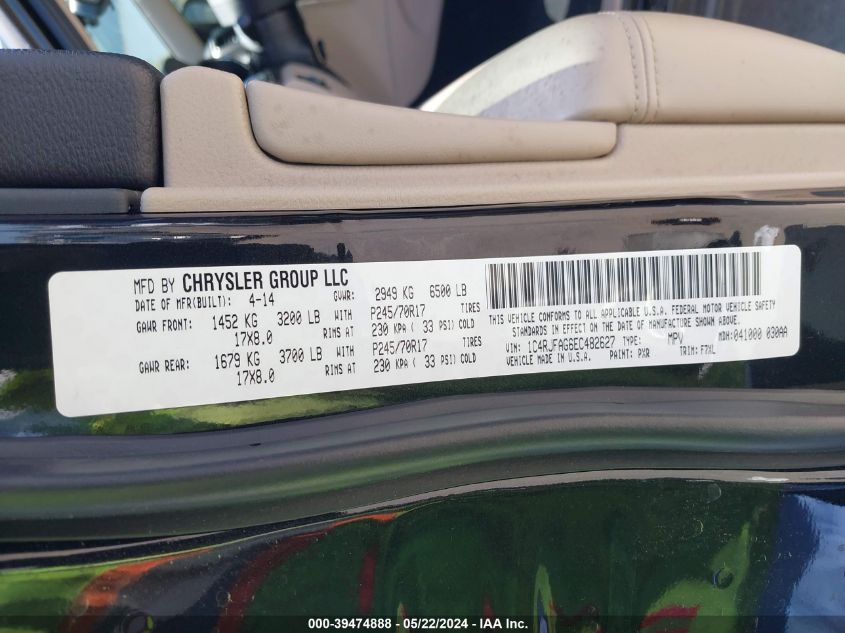 2014 Jeep Grand Cherokee Laredo VIN: 1C4RJFAG6EC482627 Lot: 39474888