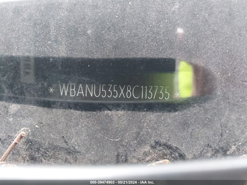 2008 BMW 528I VIN: WBANU535X8C113735 Lot: 39474903