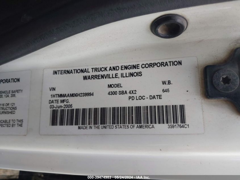 2006 International 4000 4300 VIN: 1HTMMAAM06H239994 Lot: 39474983