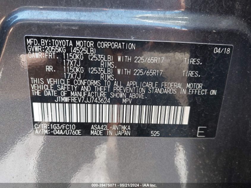 2018 TOYOTA RAV4 XLE - JTMWFREV7JJ743624