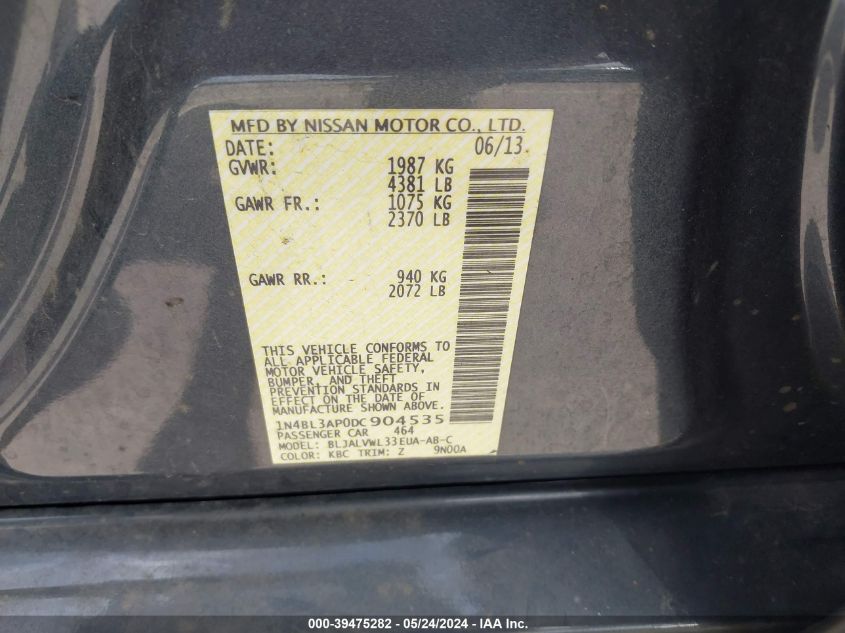 1N4BL3AP0DC904535 2013 Nissan Altima 3.5 Sl