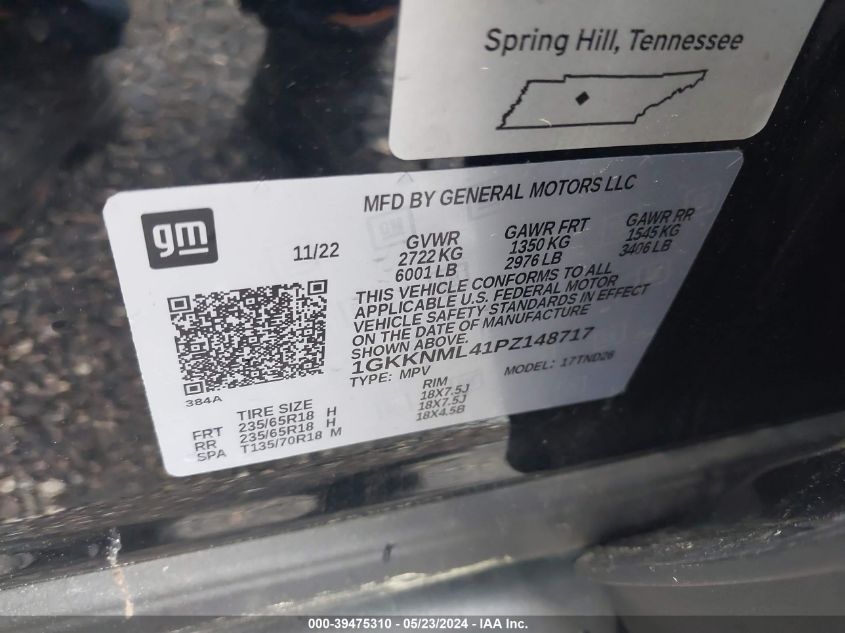 2023 GMC Acadia Fwd Slt VIN: 1GKKNML41PZ148717 Lot: 39475310