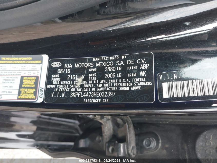 2017 Kia Forte S VIN: 3KPFL4A73HE032397 Lot: 39475318