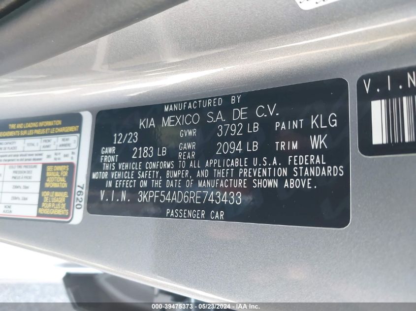 2024 KIA FORTE GT-LINE - 3KPF54AD6RE743433