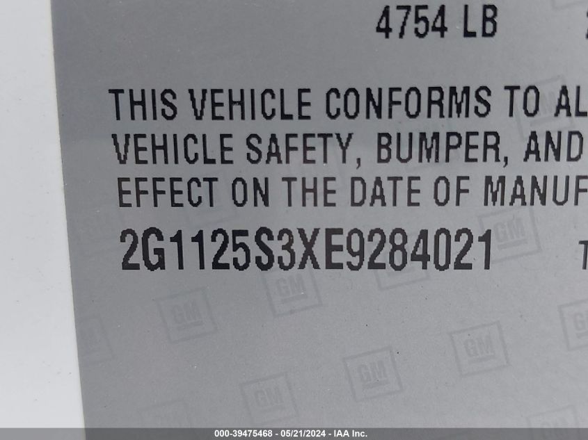 2014 Chevrolet Impala 2Lt VIN: 2G1125S3XE9284021 Lot: 39475468