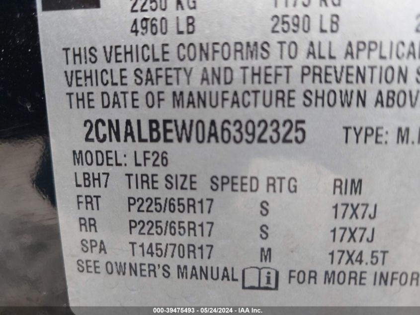 2010 Chevrolet Equinox Ls VIN: 2CNALBEW0A6392325 Lot: 39475493