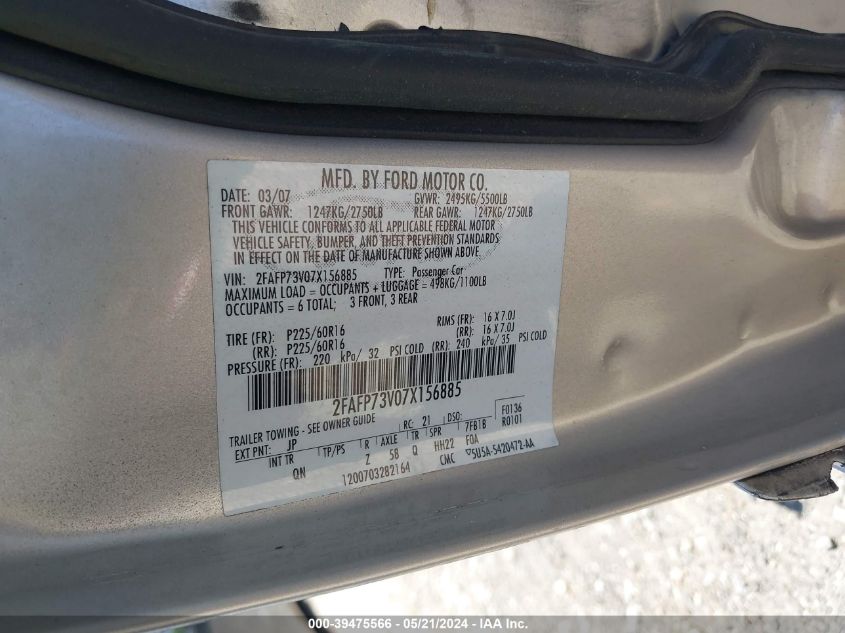 2007 Ford Crown Victoria Standard VIN: 2FAFP73V07X156885 Lot: 39475566