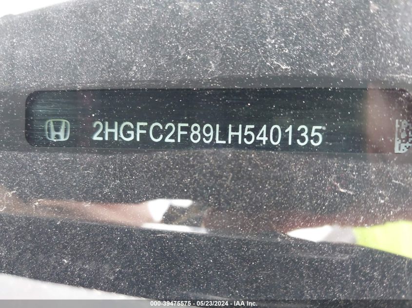 2020 Honda Civic Sport VIN: 2HGFC2F89LH540135 Lot: 39475575