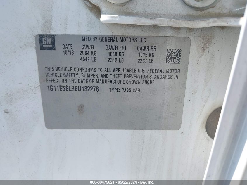 2014 Chevrolet Malibu 2Lt VIN: 1G11E5SL8EU132278 Lot: 39475621