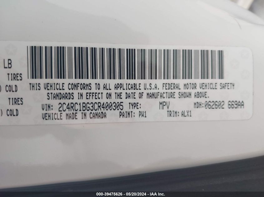 2012 Chrysler Town & Country Touring VIN: 2C4RC1BG3CR400305 Lot: 39475626