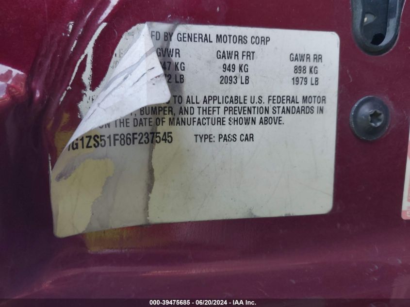 2006 Chevrolet Malibu Ls VIN: 1G1ZS51F86F237545 Lot: 39475685