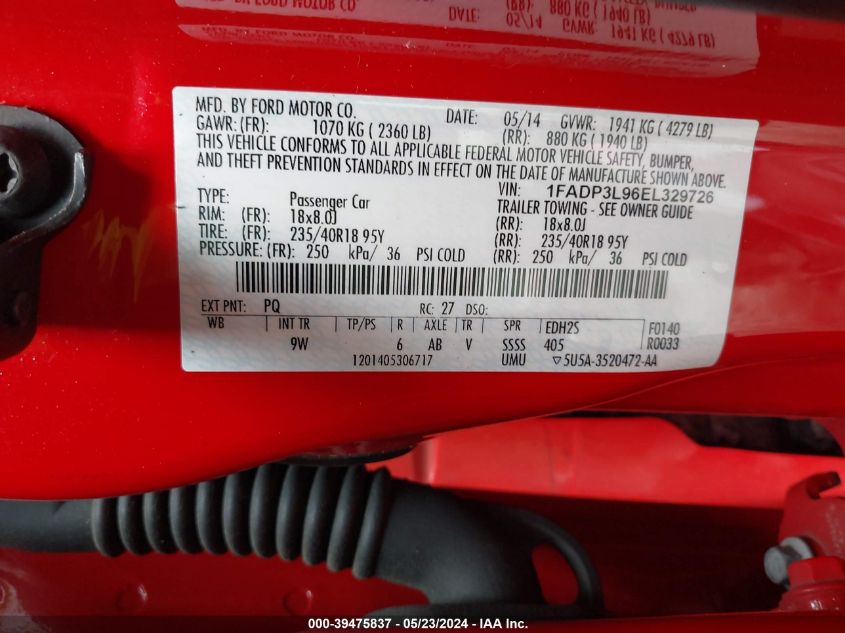2014 Ford Focus St VIN: 1FADP3L96EL329726 Lot: 39475837